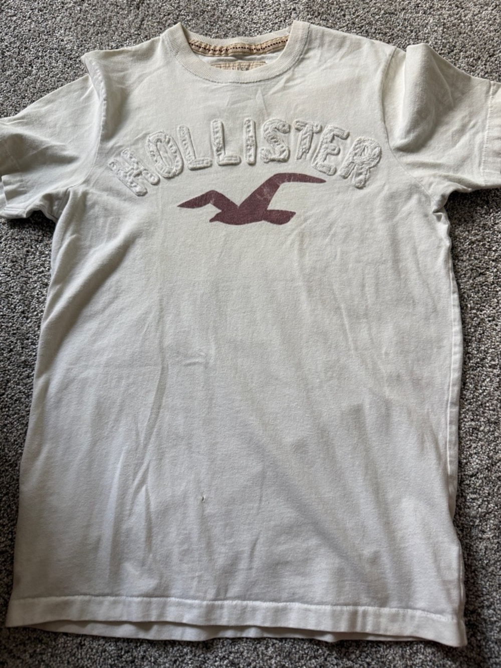 Hollister Cream Short Sleeve Tee with Maroon Seagull Logo